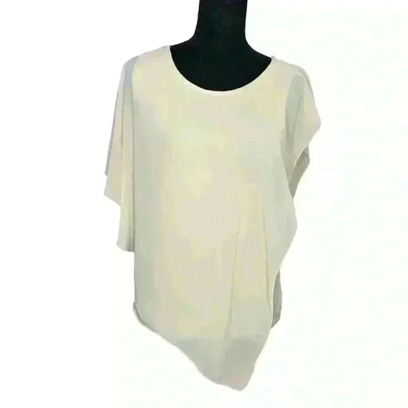 Tianxuan Beige Top Asymmetrical Sleeve. Sheer Overlay. - Picture 4 of 5
